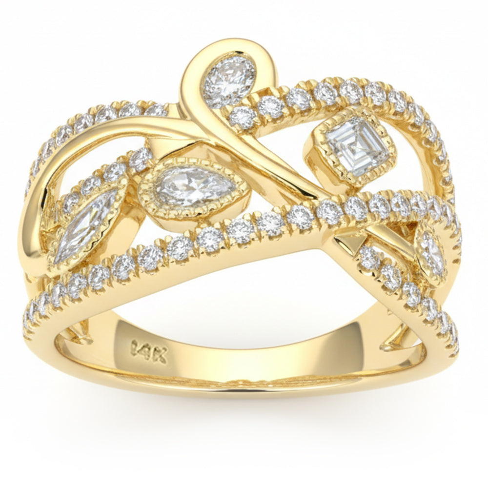 SPECIAL! .88ct G SI 14kt Yellow Gold Multi Shape Diamond Modern Band Ring Size 6.5