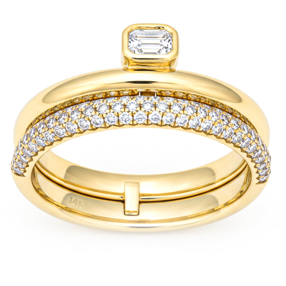 SPECIAL! .49ct G SI 14kt Yellow Gold Emerald Cut Diamond Wedding Band & Engagment Ring Set Size 6.5