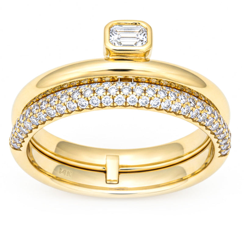 SPECIAL! .49ct G SI 14kt Yellow Gold Emerald Cut Diamond Wedding Band & Engagment Ring Set Size 6.5