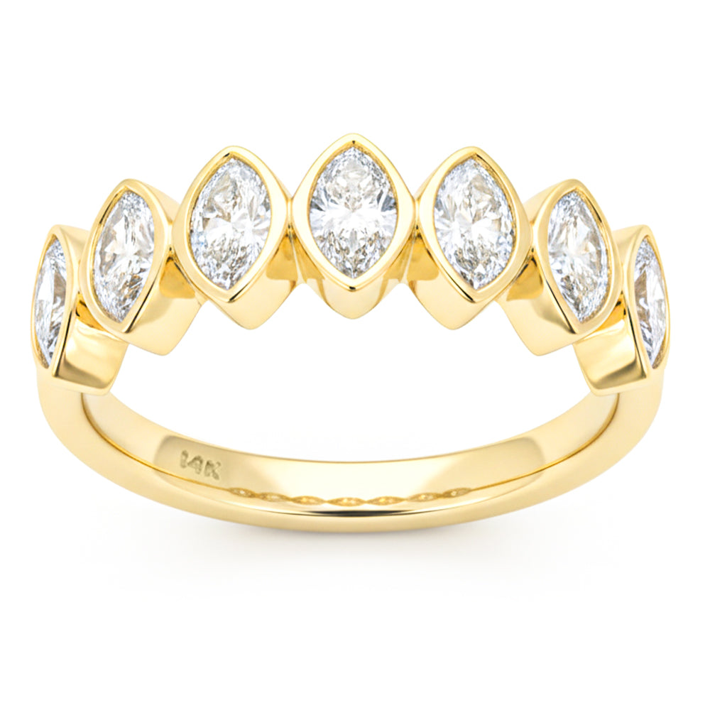 SPECIAL! 1.05ct G SI 14kt Yellow Gold Marquise Diamond Bezel set Half Eternity Band Ring Size 6.5