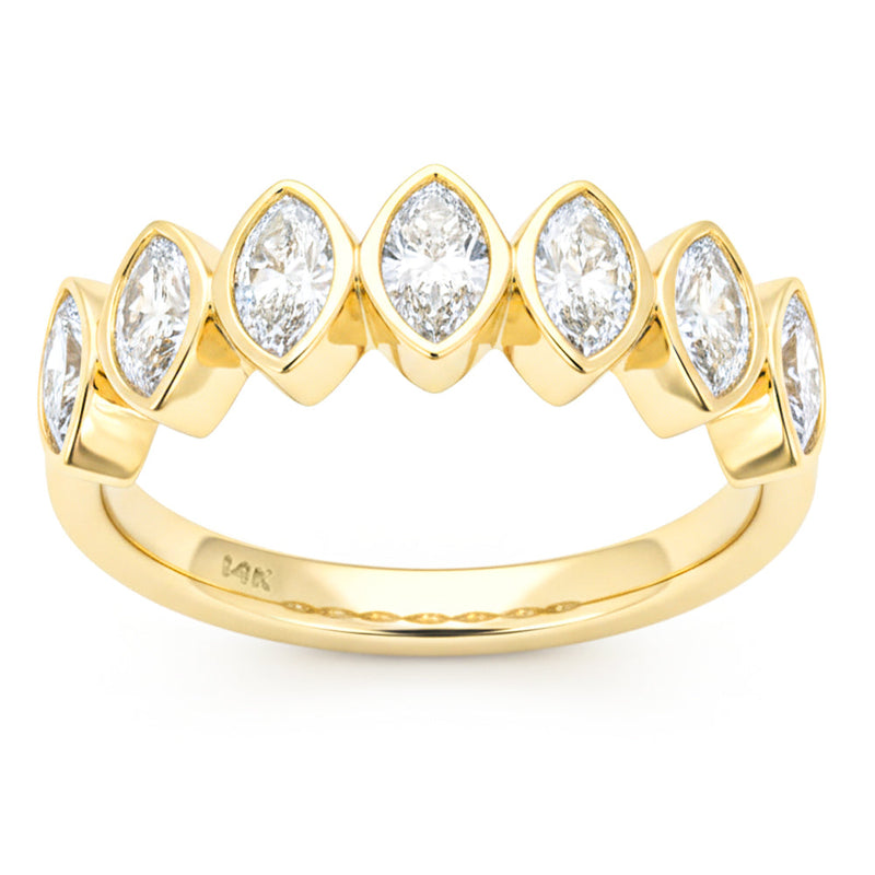 SPECIAL! 1.05ct G SI 14kt Yellow Gold Marquise Diamond Bezel set Half Eternity Band Ring Size 6.5