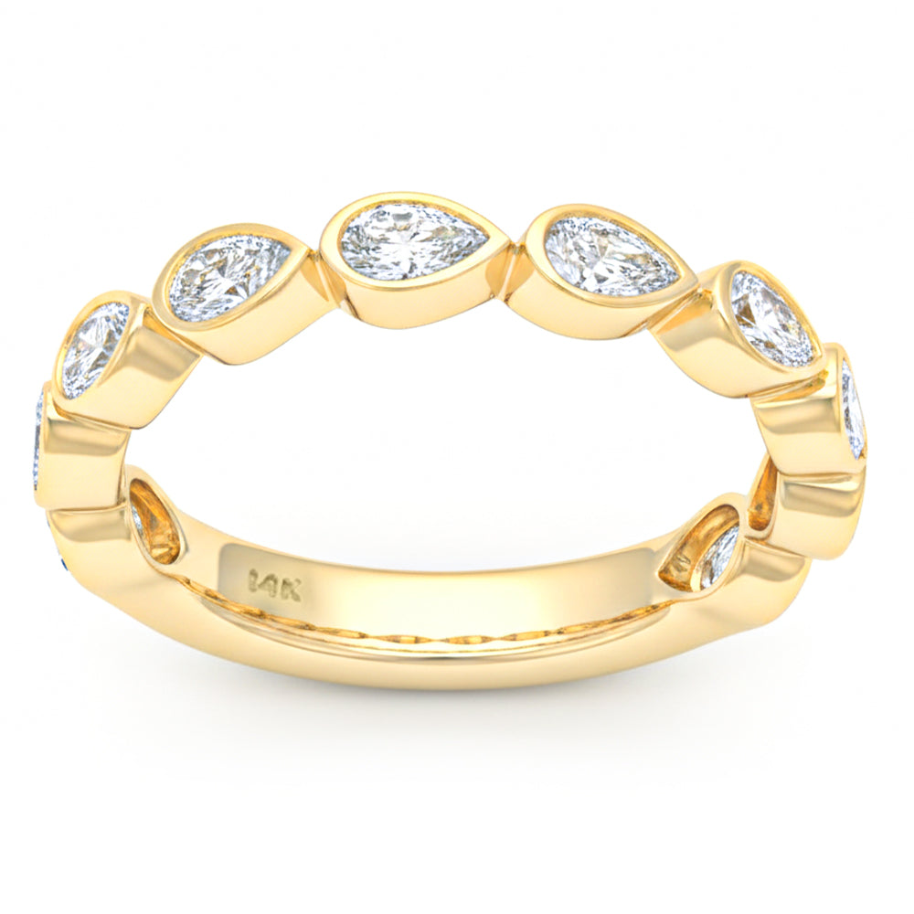SPECIAL! .79ct G SI 14kt Yellow Gold Pear Cut Diamond Bezel set Half Eternity Band Ring Size 6.5