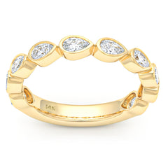 SPECIAL! .79ct G SI 14kt Yellow Gold Pear Cut Diamond Bezel set Half Eternity Band Ring Size 6.5