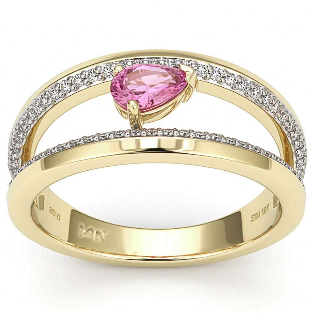SPECIAL! .58ct G SI 14kt Yellow Gold Diamond & Pink Sapphire Gemstone Double Band Modern Ring Size 6.5