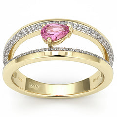 SPECIAL! .58ct G SI 14kt Yellow Gold Diamond & Pink Sapphire Gemstone Double Band Modern Ring Size 6.5