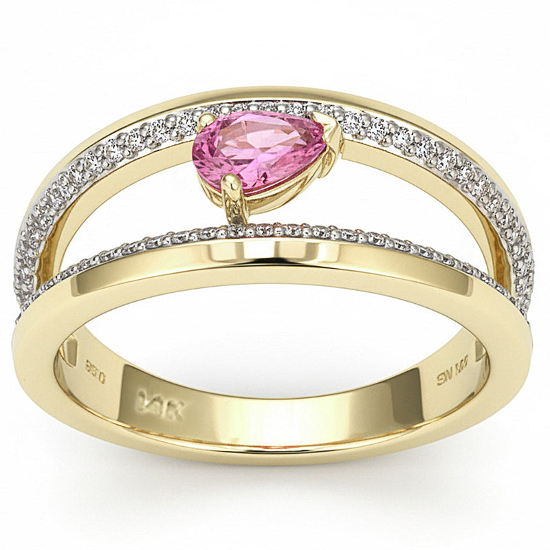 SPECIAL! .58ct G SI 14kt Yellow Gold Diamond & Pink Sapphire Gemstone Double Band Modern Ring Size 6.5
