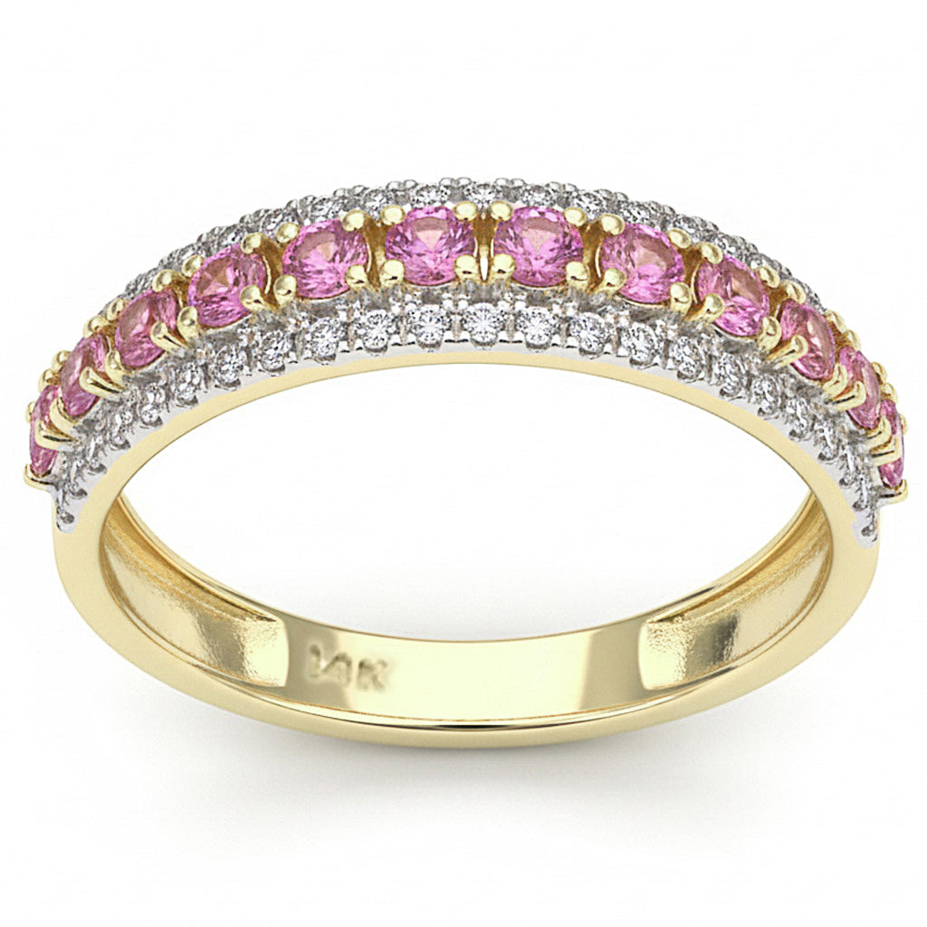 SPECIAL! .66ct G SI 14kt Yellow Gold Diamond & Pink Sapphire Gemstone Band Ring Size 6.5