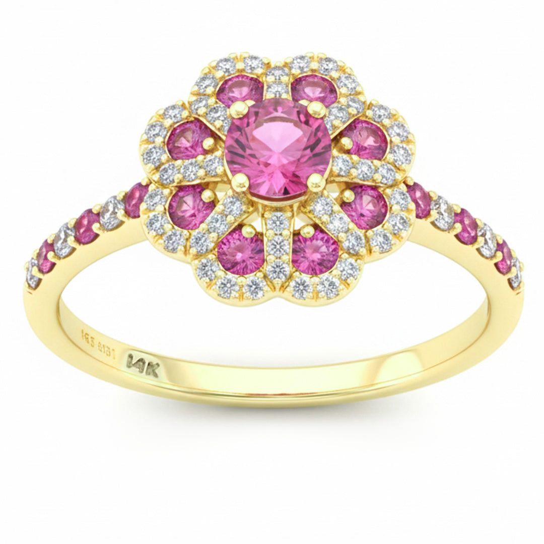 SPECIAL! .88ct G SI 14kt Yellow Gold Diamond & Pink Sapphire Gemstone Ring Size 6.5