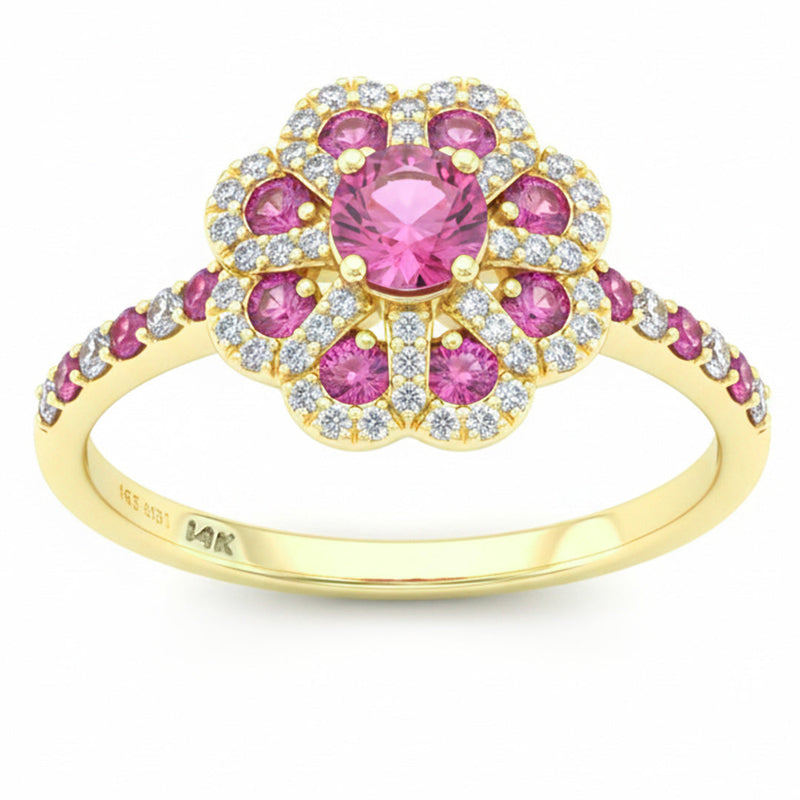 SPECIAL! .88ct G SI 14kt Yellow Gold Diamond & Pink Sapphire Gemstone Ring Size 6.5