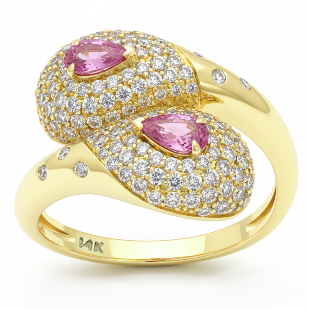 SPECIAL! 1.49ct G SI 14kt Yellow Gold Diamond & Pink Sapphire Gemstone Wrap Ring Size 6.5