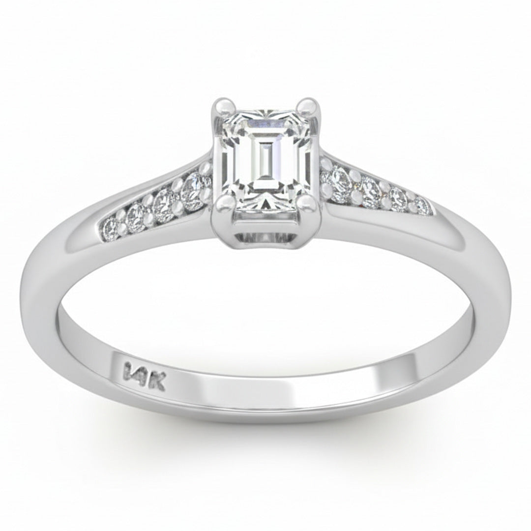 SPECIAL! .25ct G SI 14kt White Gold Emerald Cut Diamond Soliatire Promise Ring Size 6.5