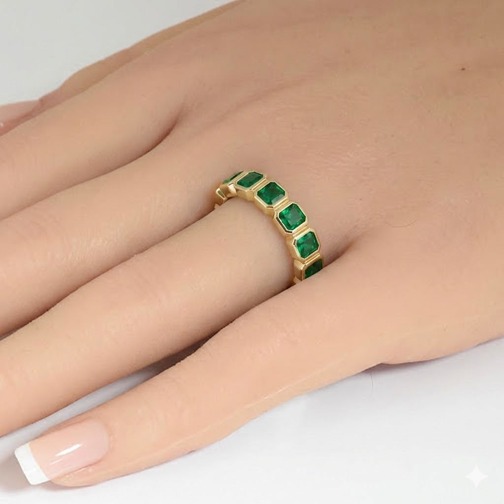 SPECIAL! .71ct G SI 14kt Yellow Gold Emerald Bezel Set Gemstone Ring Size 6.5