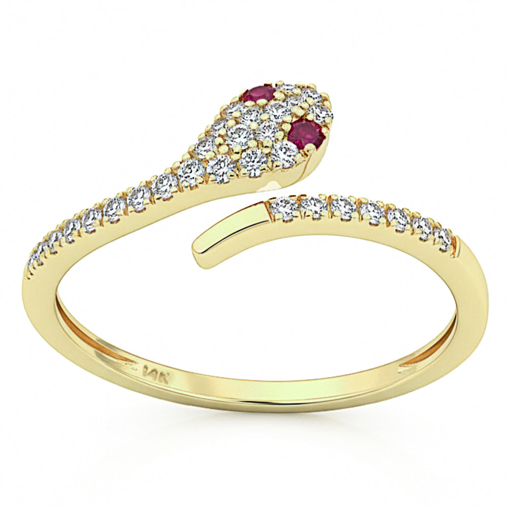 SPECIAL! .21ct G SI 14kt Yellow Gold Diamond & Ruby Gemstone Snake Ring Size 6.5