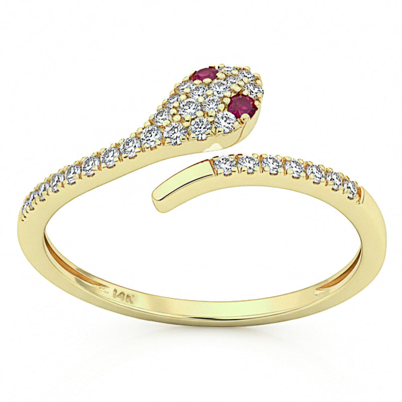 SPECIAL! .21ct G SI 14kt Yellow Gold Diamond & Ruby Gemstone Snake Ring Size 6.5