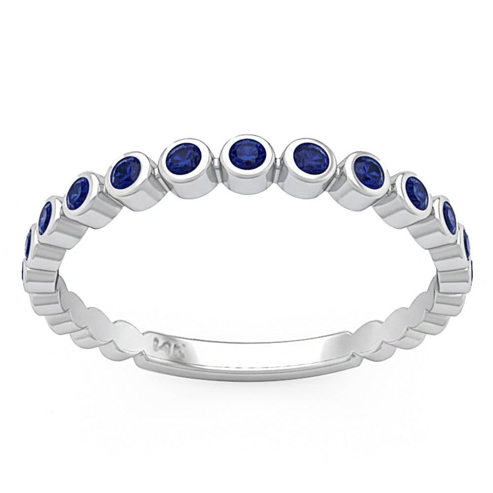 .20ct G SI 14kt White Gold Blue Sapphire Gemstone Bezel Set Band Ring Size 6.5