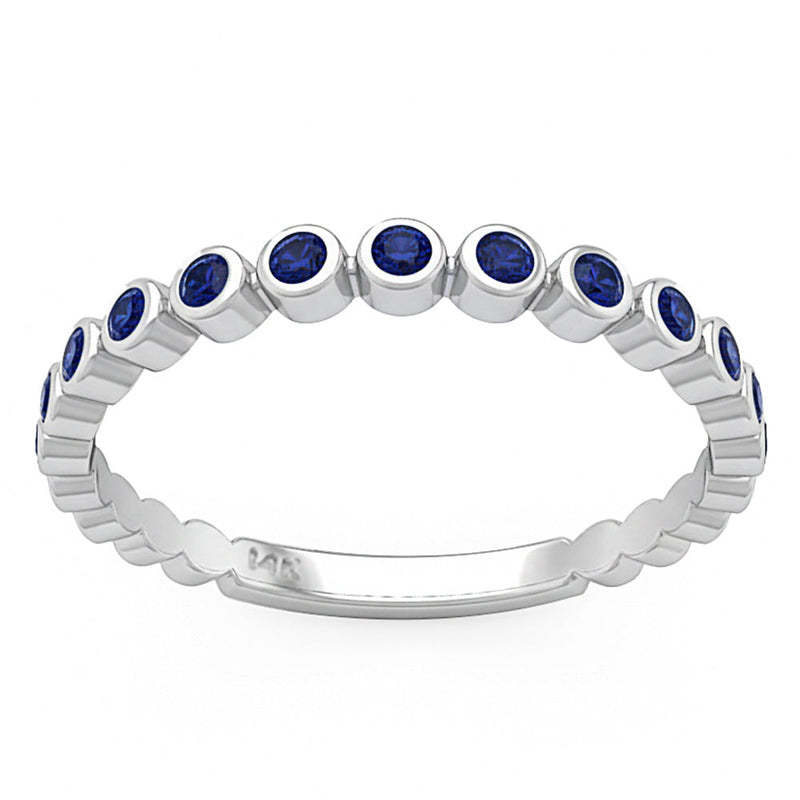 .20ct G SI 14kt White Gold Blue Sapphire Gemstone Bezel Set Band Ring Size 6.5