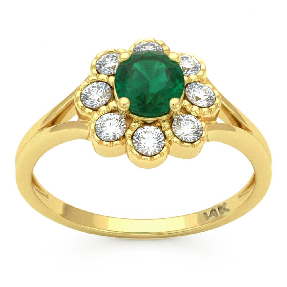 SPECIAL! .65ct G SI 14kt Yellow Gold Round Diamond & Emerald Gemstone Ring Size 6.5