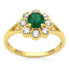 SPECIAL! .65ct G SI 14kt Yellow Gold Round Diamond & Emerald Gemstone Ring Size 6.5