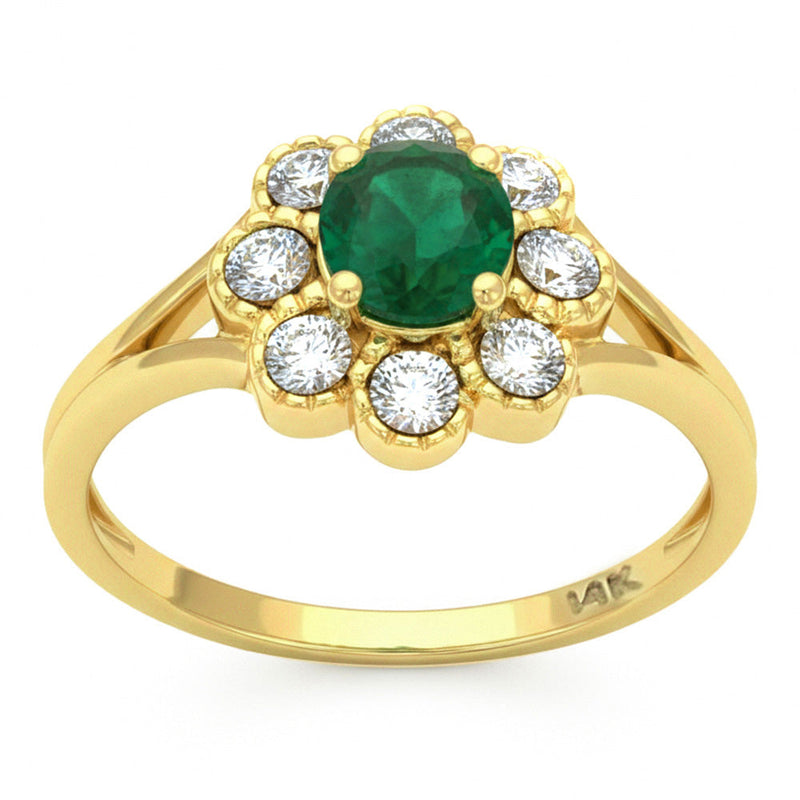 SPECIAL! .65ct G SI 14kt Yellow Gold Round Diamond & Emerald Gemstone Ring Size 6.5
