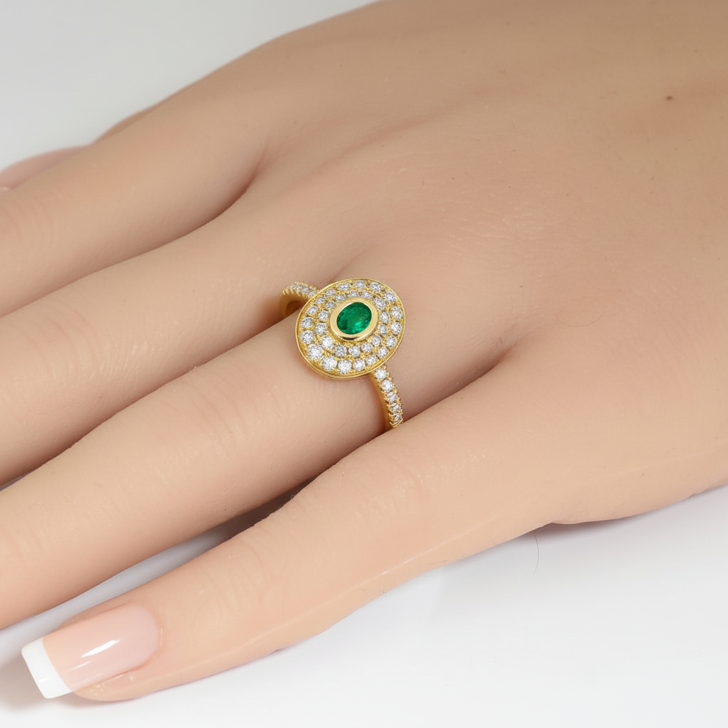 SPECIAL! .44ct G SI 14kt Yellow Gold Diamond & Emerald Gemstone Ring Size 6.5