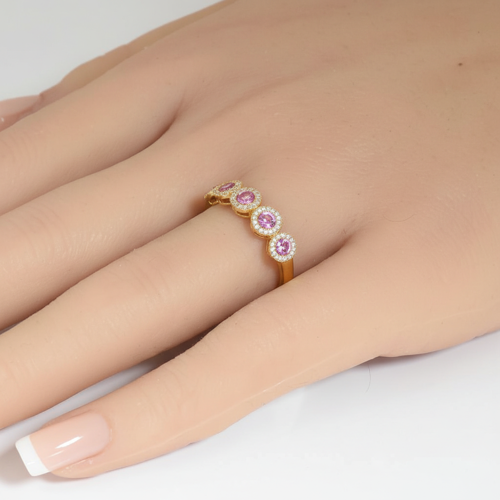 SPECIAL! .78ct G SI 14kt Yellow Gold Diamond & Pink Sapphire Gemstone Ring Size 6.5
