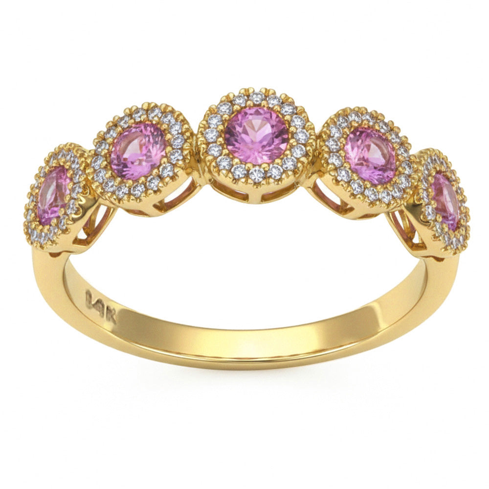 SPECIAL! .78ct G SI 14kt Yellow Gold Diamond & Pink Sapphire Gemstone Ring Size 6.5