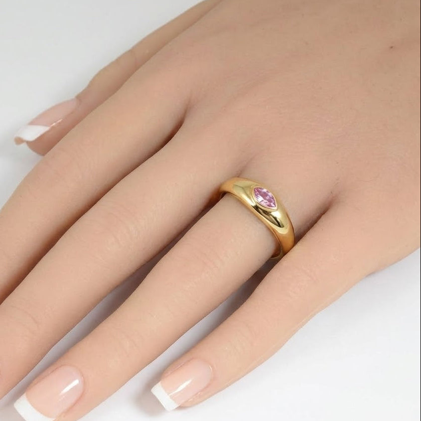 .09ct G SI 14kt Yellow Gold Pink Sapphire Gemstone Bezel Set Ring Size 6.5
