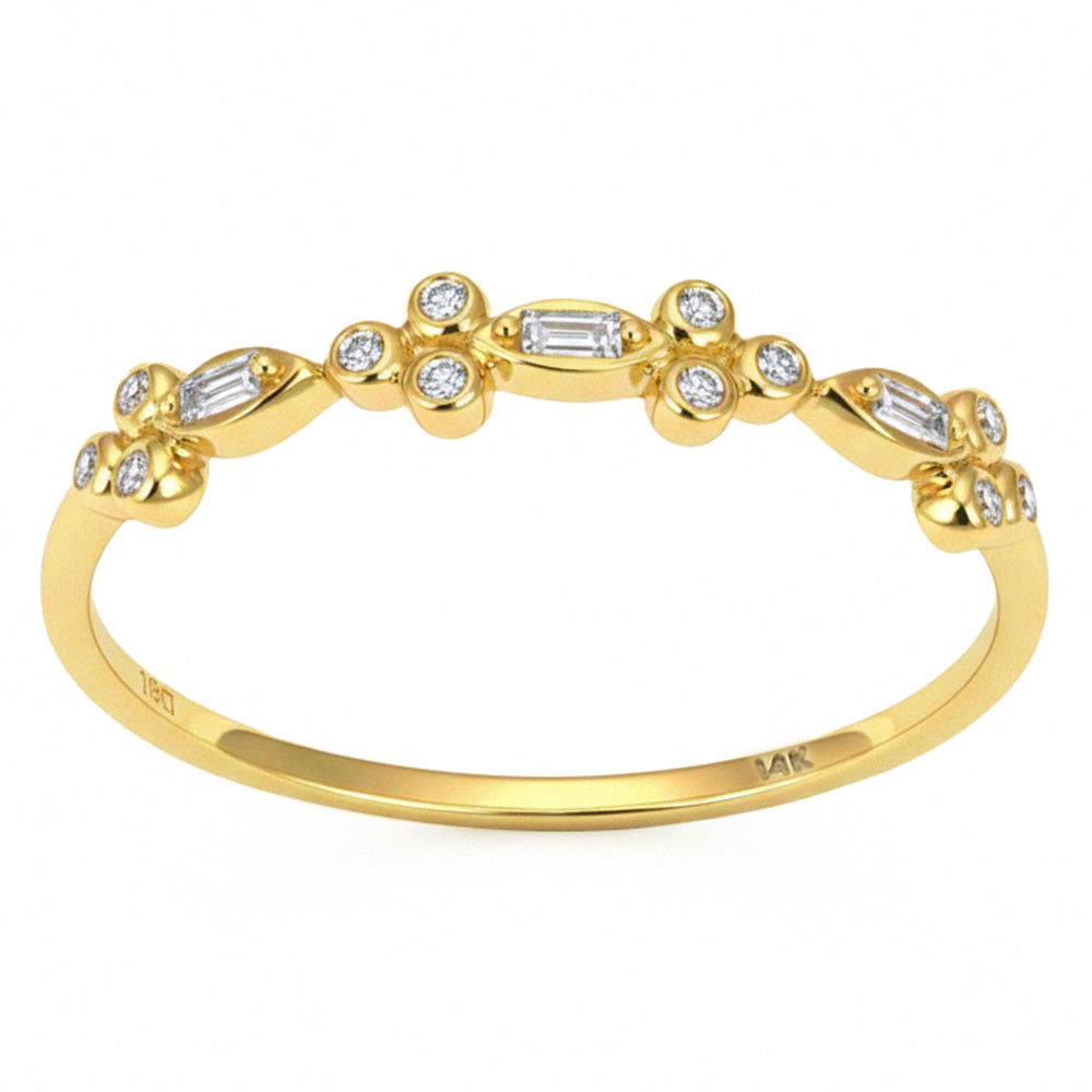 .08ct G SI 14kt Yellow Gold Round & Baguette Diamond Band Ring Size 6.5