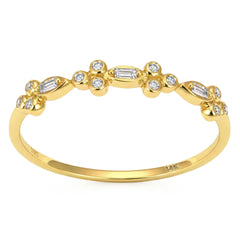 .08ct G SI 14kt Yellow Gold Round & Baguette Diamond Band Ring Size 6.5