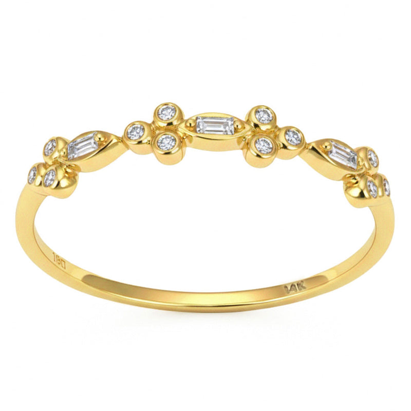 .08ct G SI 14kt Yellow Gold Round & Baguette Diamond Band Ring Size 6.5