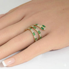 SPECIAL! .86ct G SI 14kt Yellow Gold Diamond & Emerald Gemstone Snake Wrap Ring Size 6.5