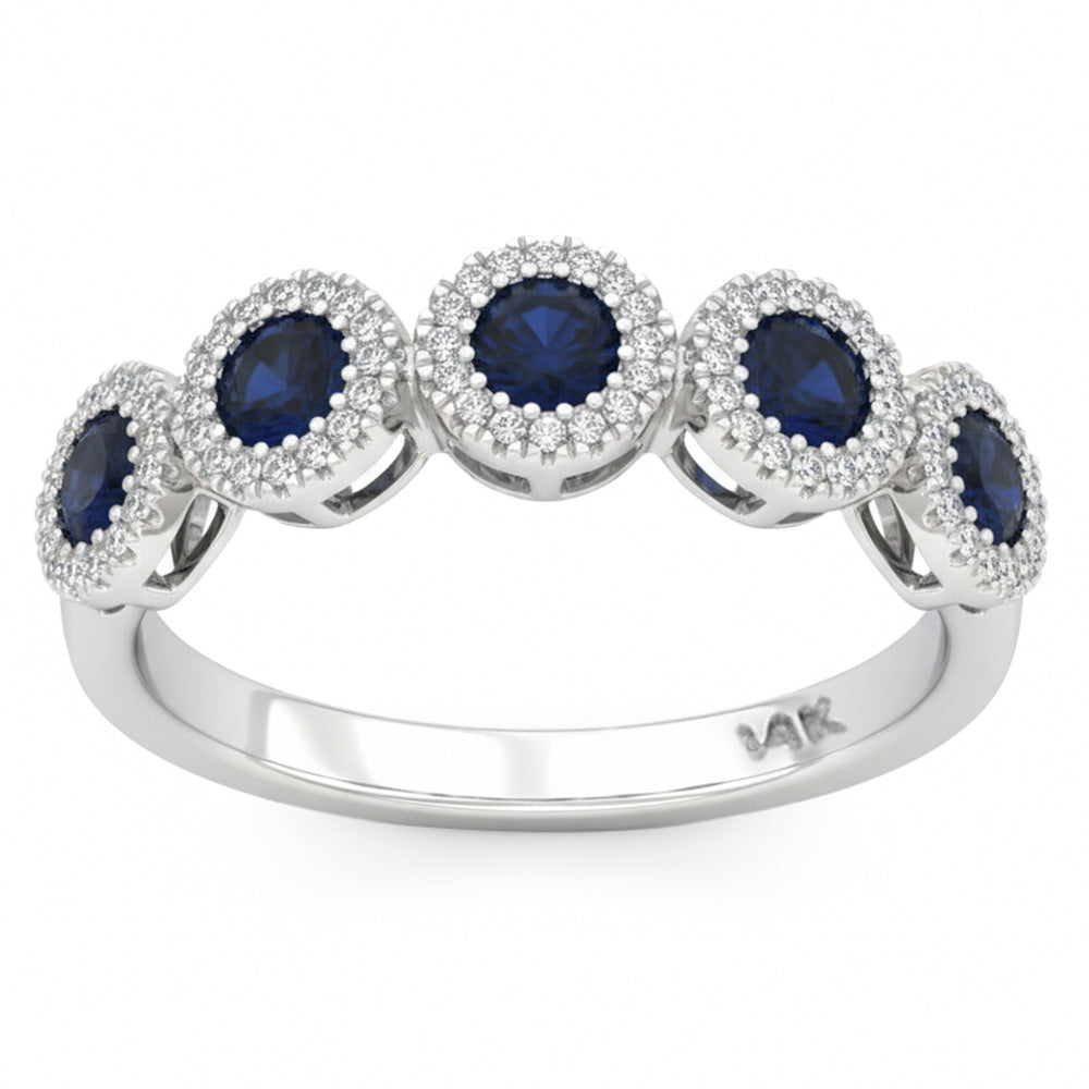 SPECIAL! .90ct G SI 14kt White Gold Diamond & Blue Sapphire Gemstone Band Ring Size 6.5