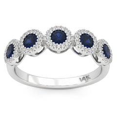 SPECIAL! .90ct G SI 14kt White Gold Diamond & Blue Sapphire Gemstone Band Ring Size 6.5