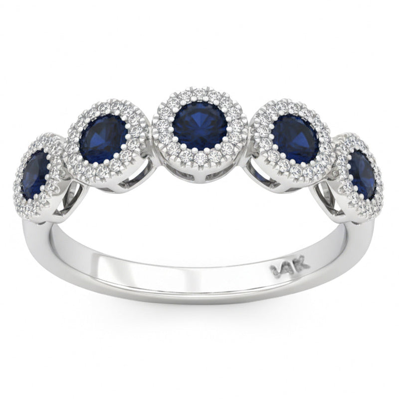 SPECIAL! .90ct G SI 14kt White Gold Diamond & Blue Sapphire Gemstone Band Ring Size 6.5