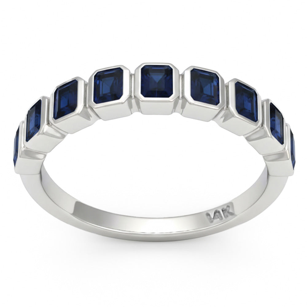 SPECIAL! 1.16ct G SI 14kt White Gold Blue Sapphire Gemstone Bezel Set Half Eternity Band Ring Size 6.5