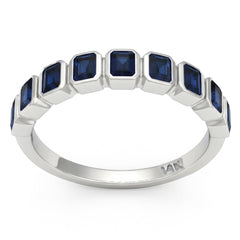 SPECIAL! 1.16ct G SI 14kt White Gold Blue Sapphire Gemstone Bezel Set Half Eternity Band Ring Size 6.5