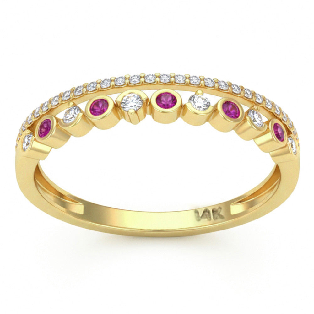 SPECIAL! .21ct G SI 14kt Yellow Gold Diamond & Pink Sapphire Gemstone Ring Size 6.5
