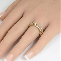 SPECIAL! .21ct G SI 14kt Yellow Gold Diamond & Pink Sapphire Gemstone Ring Size 6.5