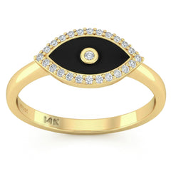 SPECIAL! .13ct G SI 14kt Yellow Gold Diamond & Black Onyx Enamel Inlay Evil Eye Ring Size 6.5