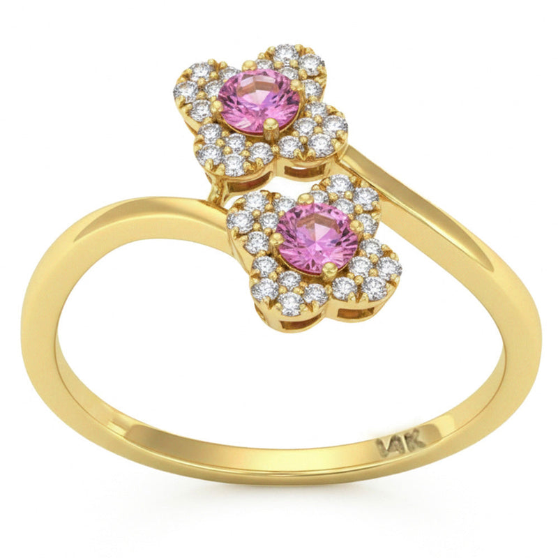 SPECIAL! .45ct G SI 14kt Yellow Gold Diamond & Pink Sapphire Gemstone Clover Wrap Around Ring Size 6.5
