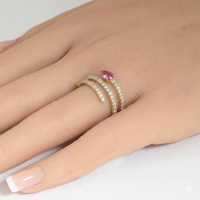 SPECIAL! 1.01ct G SI 14kt Yellow Gold Diamond & Pink Sapphire Gemstone Wrap Around Ring Size 6.5