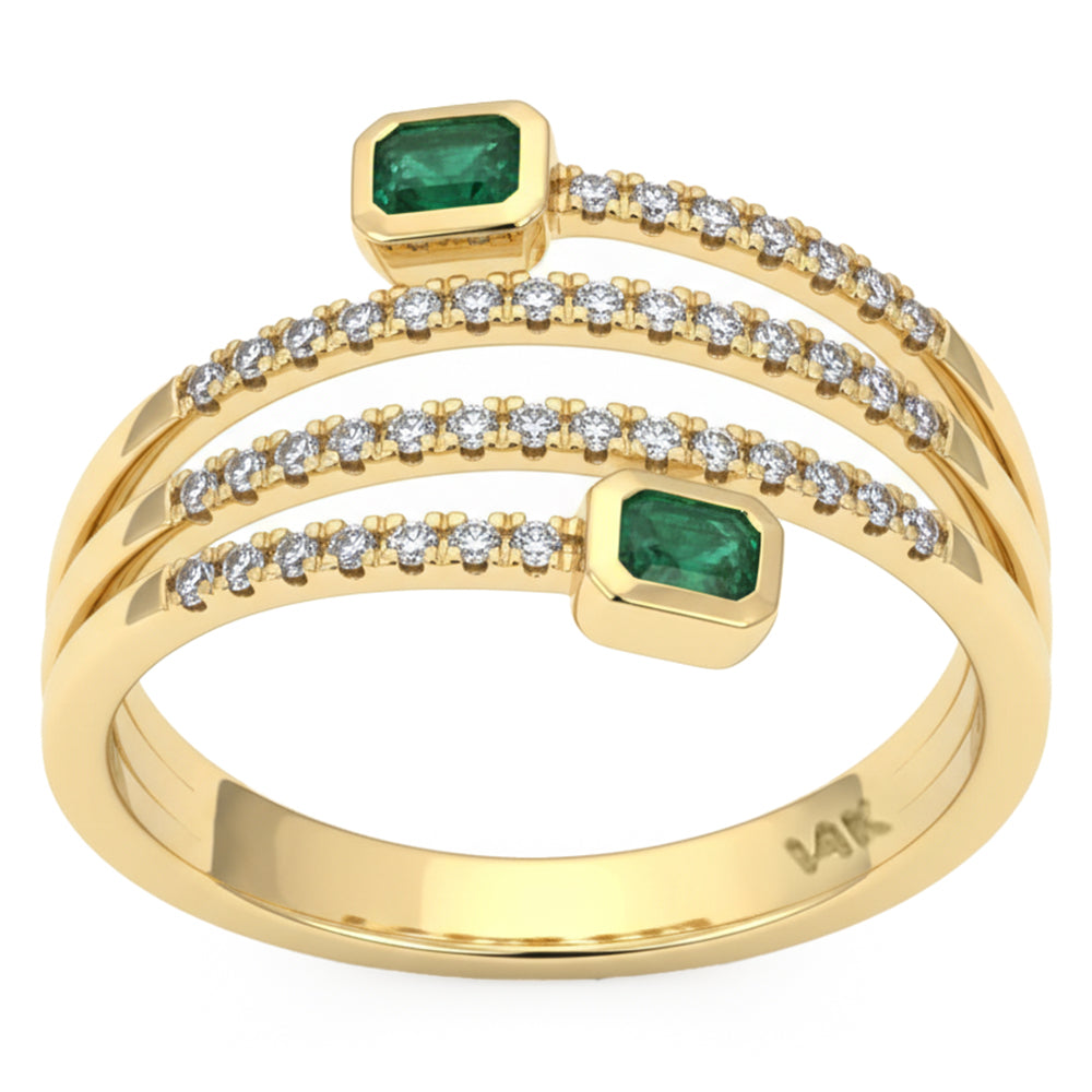 SPECIAL! .44ct G SI 14kt Yellow Gold Diamond & Emerald Gemstone Wrap Ring Size 6.5