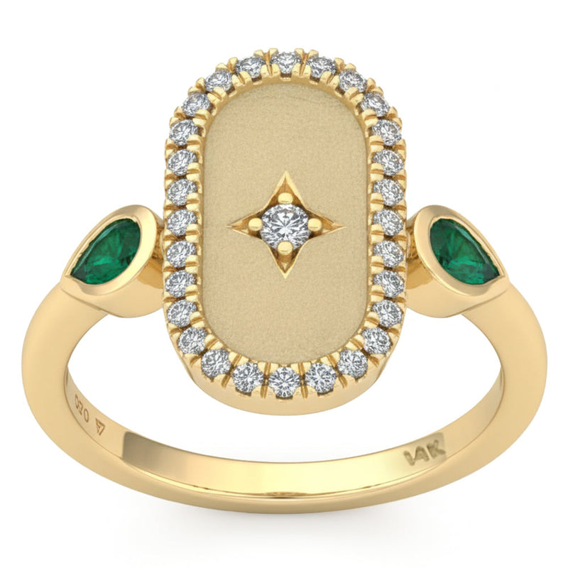 SPECIAL! .50ct G SI 14kt Yellow Gold Diamond & Emerald Gemstone Modern Ring Size 6.5