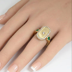 SPECIAL! .50ct G SI 14kt Yellow Gold Diamond & Emerald Gemstone Modern Ring Size 6.5