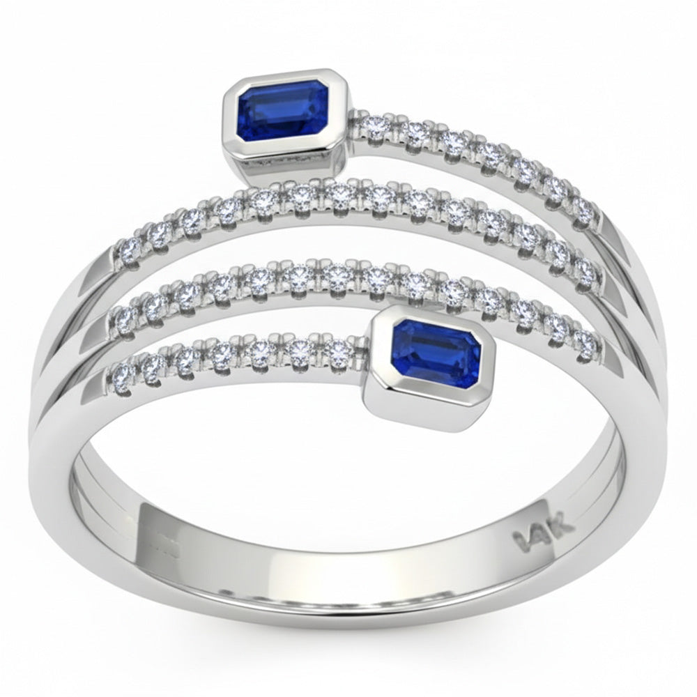 SPECIAL! .47ct G SI 14kt White Gold Diamond & Blue Sapphire Gemstone Wrap Ring Size 6.5