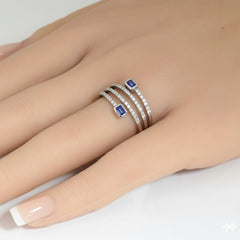 SPECIAL! .47ct G SI 14kt White Gold Diamond & Blue Sapphire Gemstone Wrap Ring Size 6.5