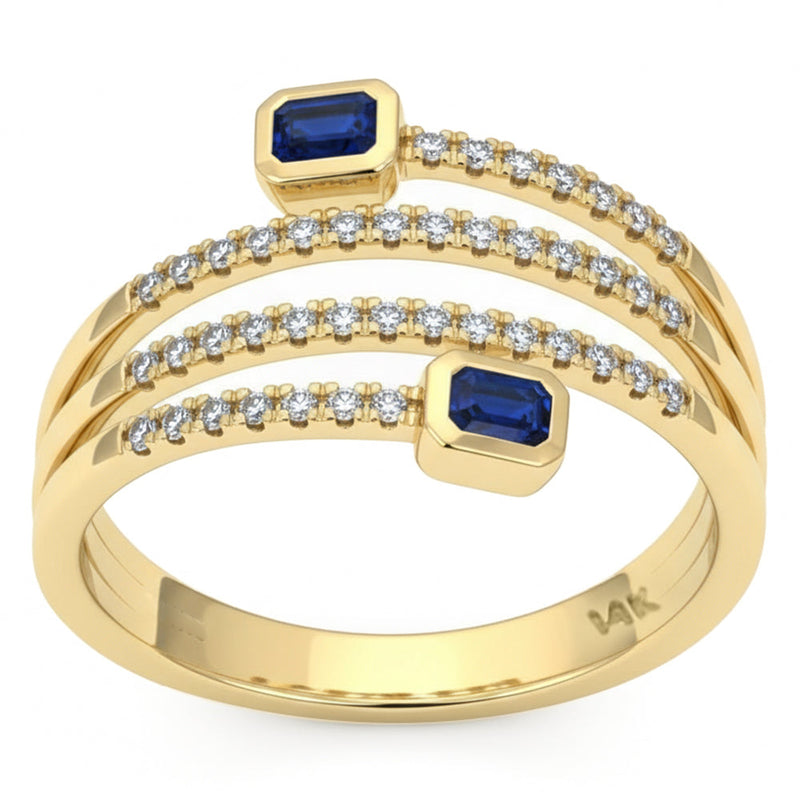 SPECIAL! .47ct G SI 14kt Yellow Gold Diamond & Blue Sapphire Gemstone Wrap Ring Size 6.5