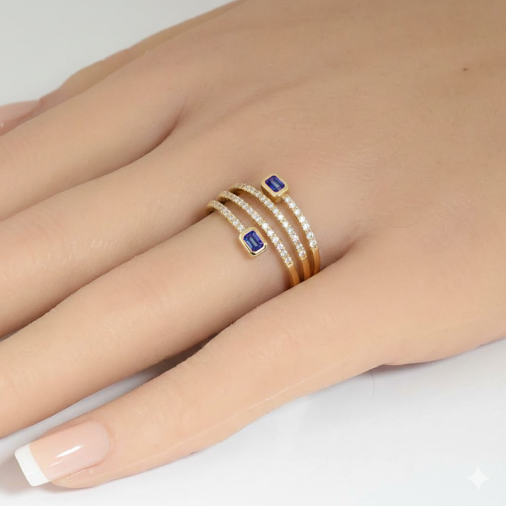 SPECIAL! .47ct G SI 14kt Yellow Gold Diamond & Blue Sapphire Gemstone Wrap Ring Size 6.5