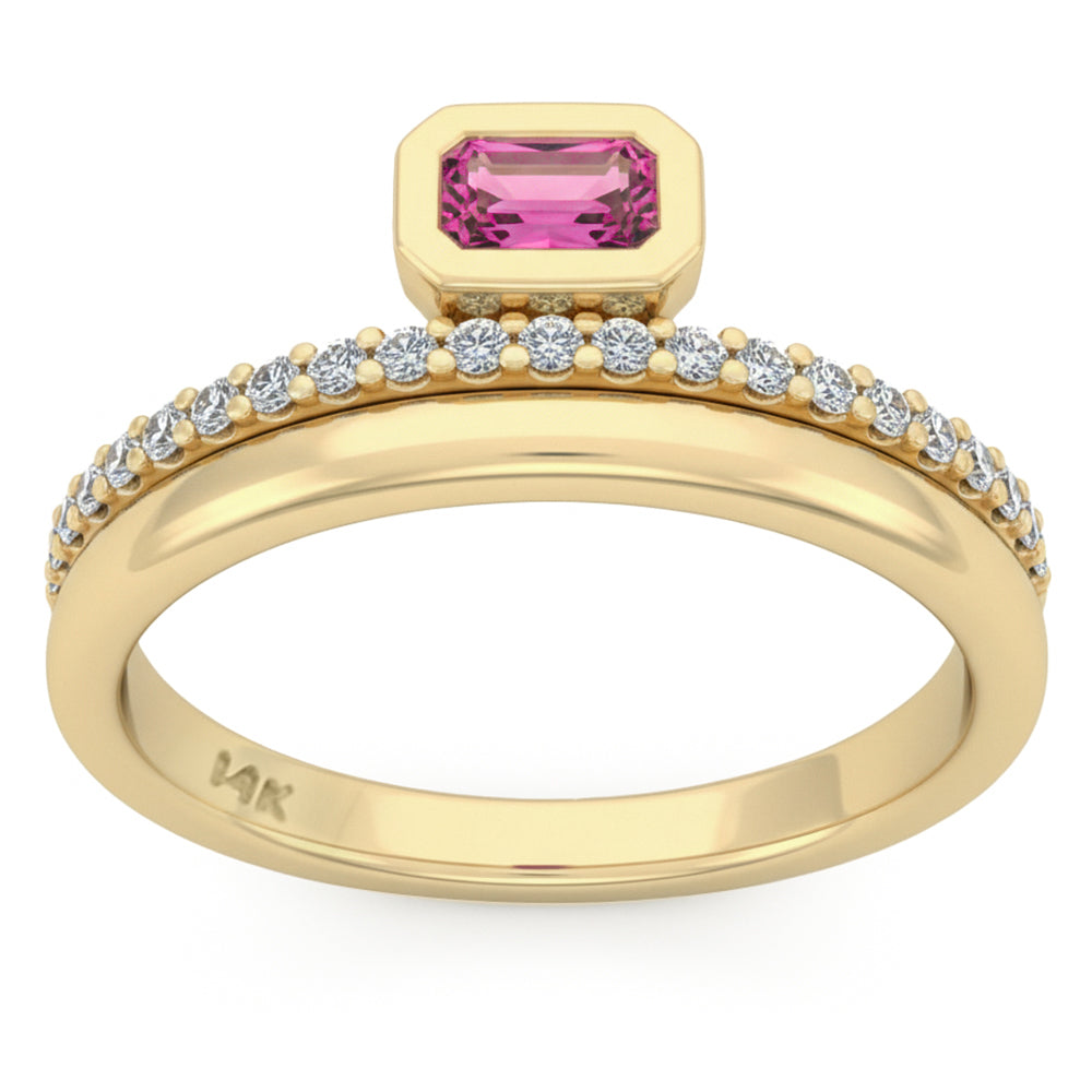 SPECIAL! .47ct G SI 14kt Yellow Gold Diamond & Pink Sapphire Gemstone Ring Size 6.5