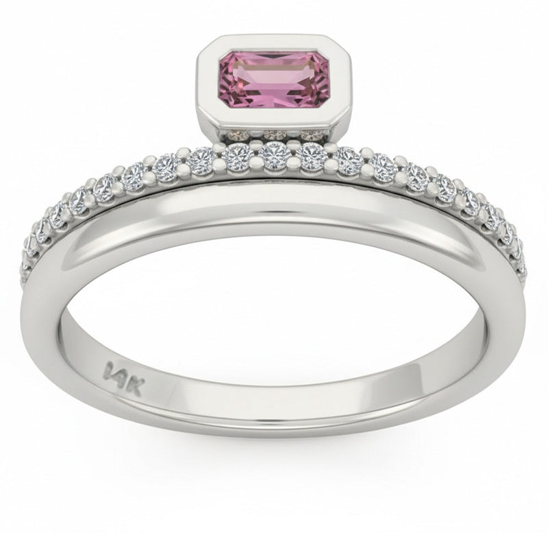 SPECIAL! .48ct G SI 14kt White Gold Diamond & Pink Sapphire Gemstone Ring Size 6.5